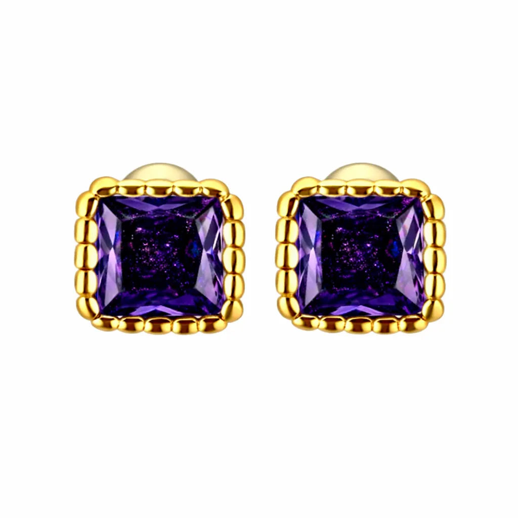 Birthstone Sugar Cube Stud Earrings in 925 Sterling Silver