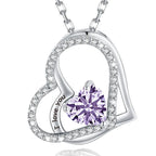 925 Sterling Silver Birthstone Slanted Double Heart Necklace