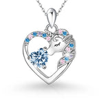 925 Sterling Silver Birthstone Necklace with Unicorn Heart Pendant
