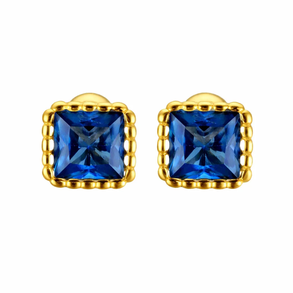 Birthstone Sugar Cube Stud Earrings in 925 Sterling Silver