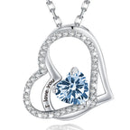 925 Sterling Silver Birthstone Slanted Double Heart Necklace