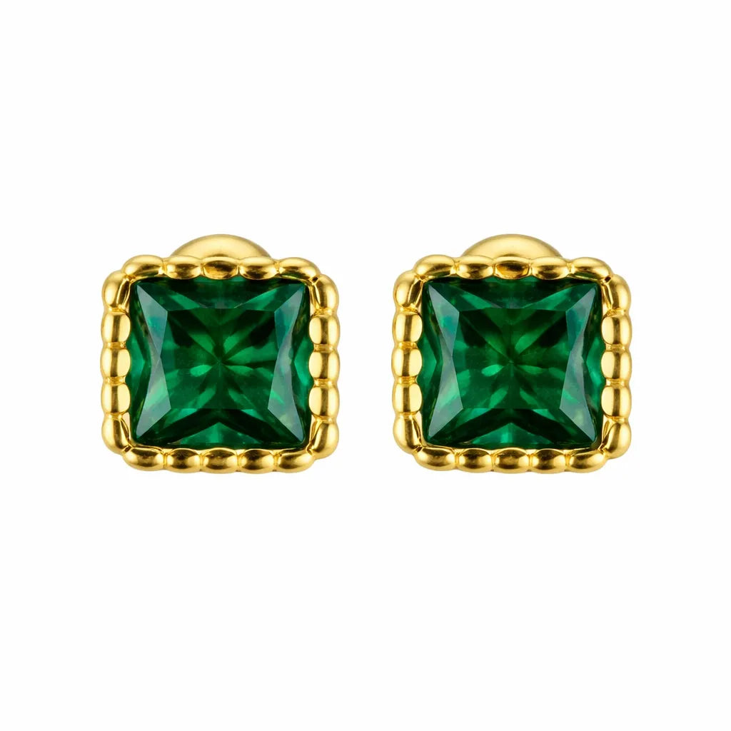 Birthstone Sugar Cube Stud Earrings in 925 Sterling Silver