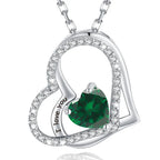 925 Sterling Silver Birthstone Slanted Double Heart Necklace