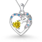 925 Sterling Silver Birthstone Necklace with Unicorn Heart Pendant