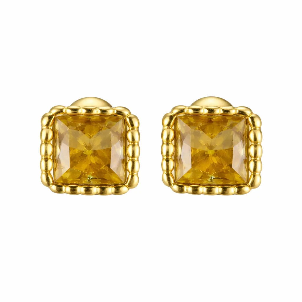 Birthstone Sugar Cube Stud Earrings in 925 Sterling Silver
