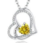 925 Sterling Silver Birthstone Slanted Double Heart Necklace