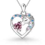 925 Sterling Silver Birthstone Necklace with Unicorn Heart Pendant