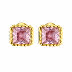 Birthstone Sugar Cube Stud Earrings in 925 Sterling Silver