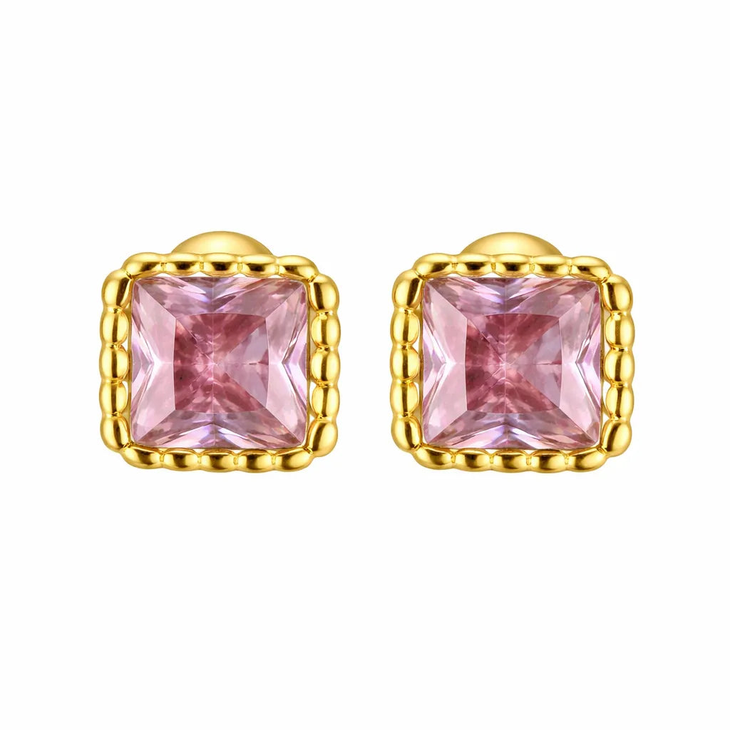 Birthstone Sugar Cube Stud Earrings in 925 Sterling Silver