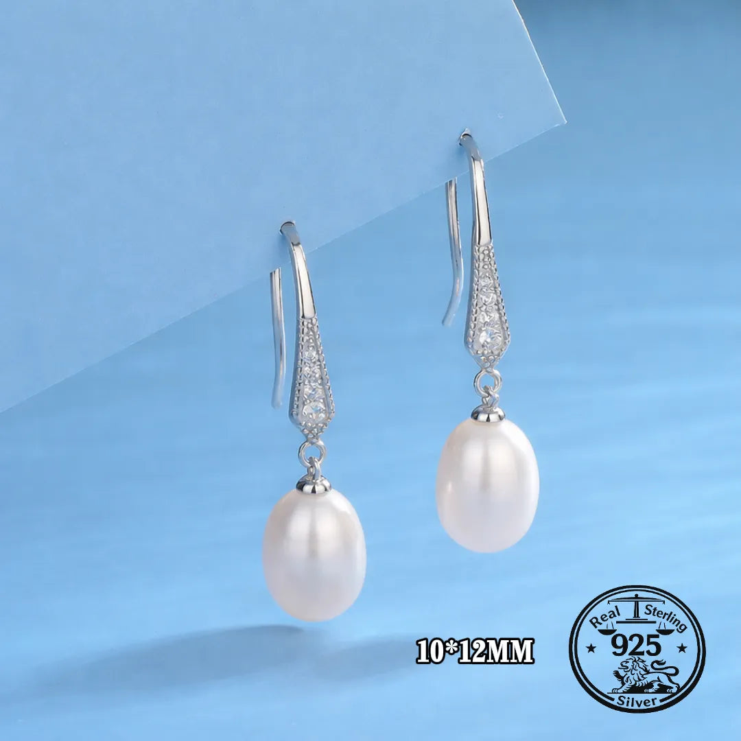 925 Sterling Silver Pave Hook Pearl Drop Earrings