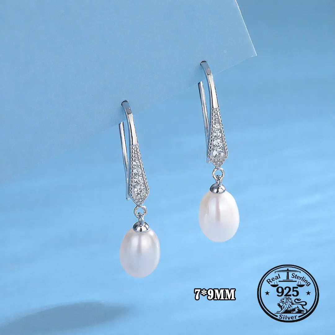 925 Sterling Silver Pave Hook Pearl Drop Earrings Secondary image