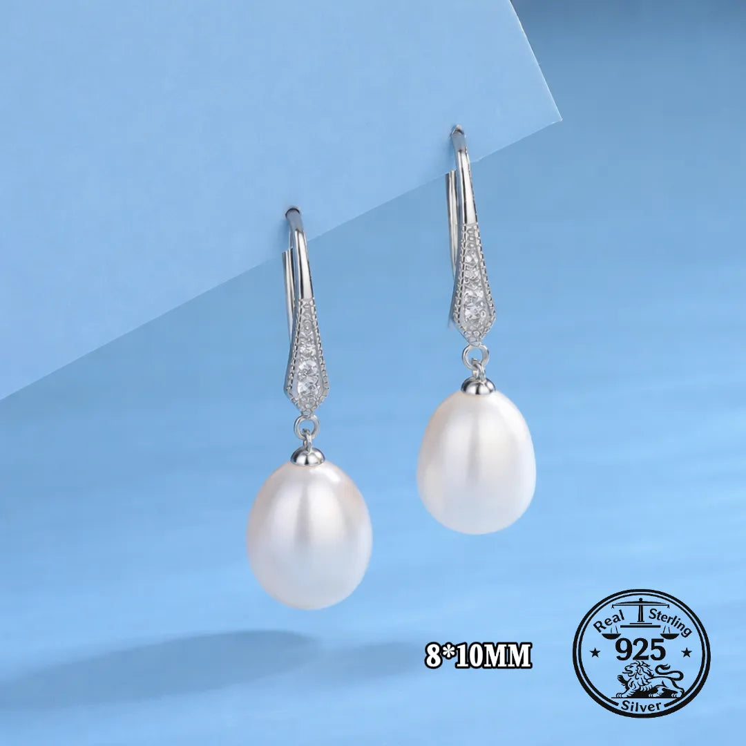 925 Sterling Silver Pave Hook Pearl Drop Earrings
