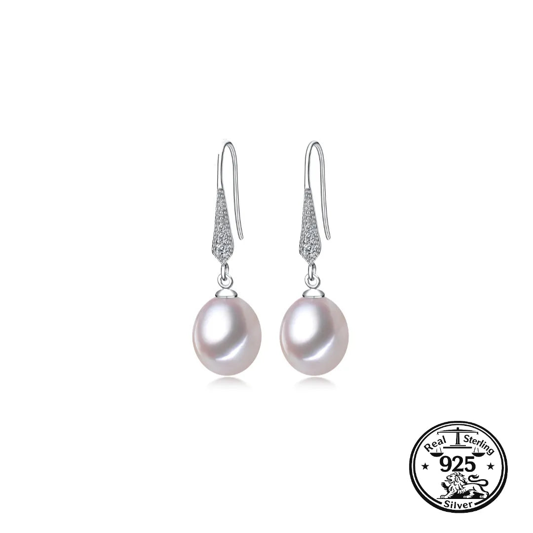 925 Sterling Silver Pave Hook Pearl Drop Earrings
