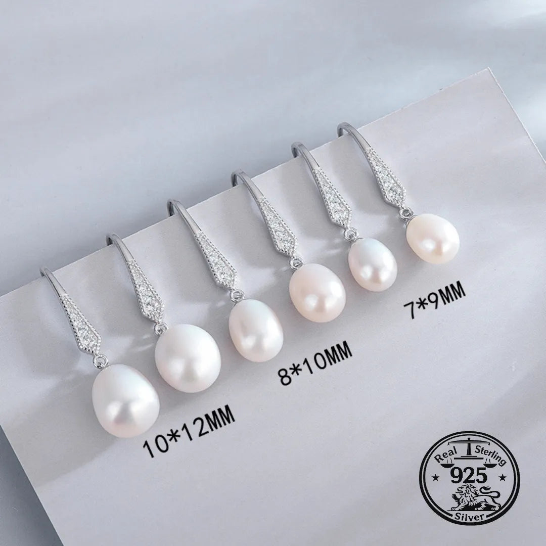 925 Sterling Silver Pave Hook Pearl Drop Earrings