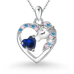 925 Sterling Silver Birthstone Necklace with Unicorn Heart Pendant
