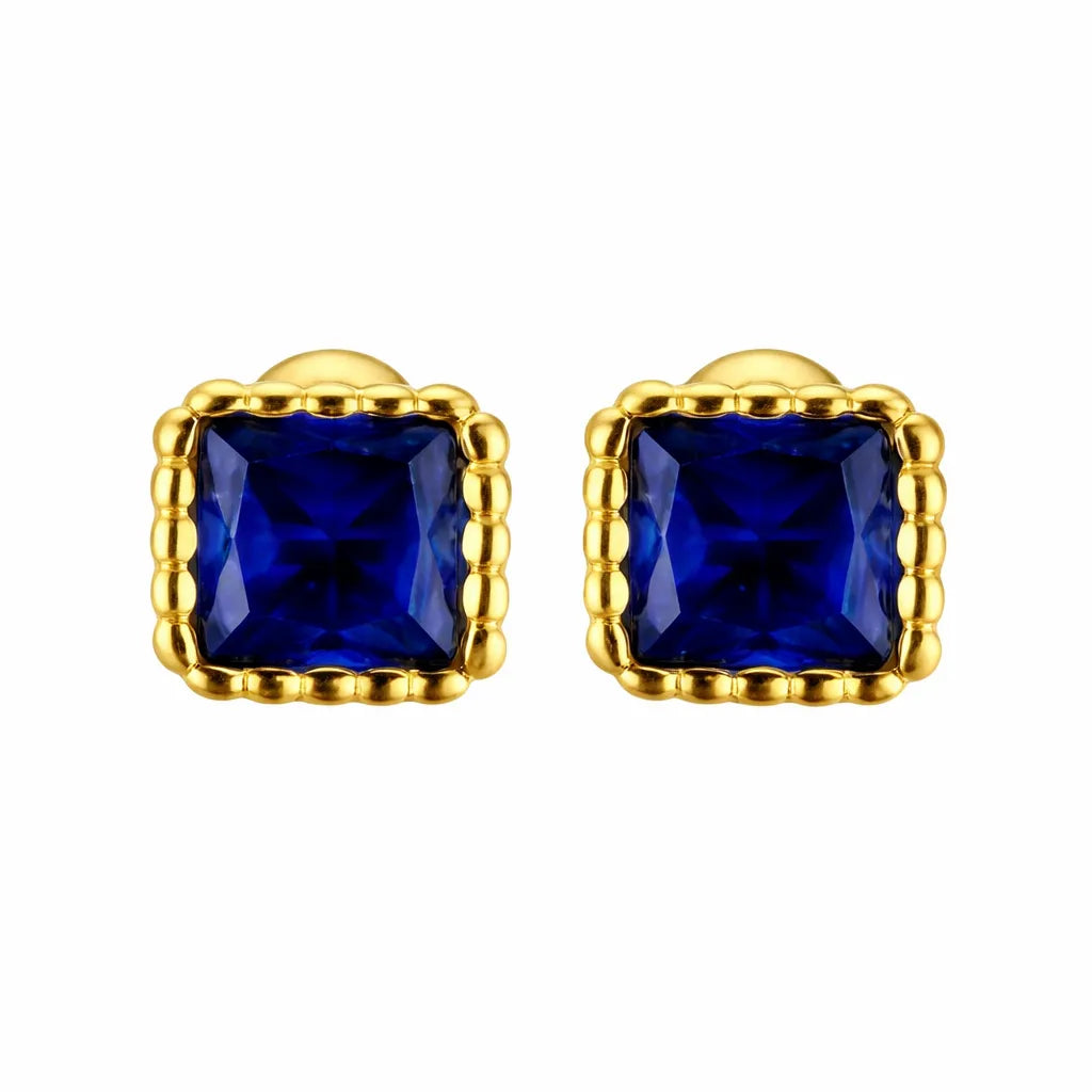 Birthstone Sugar Cube Stud Earrings in 925 Sterling Silver