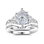 Crown Ring Set 925 Sterling Silver 2 Carat Pear Cut Cubic Zirconia Wide Band