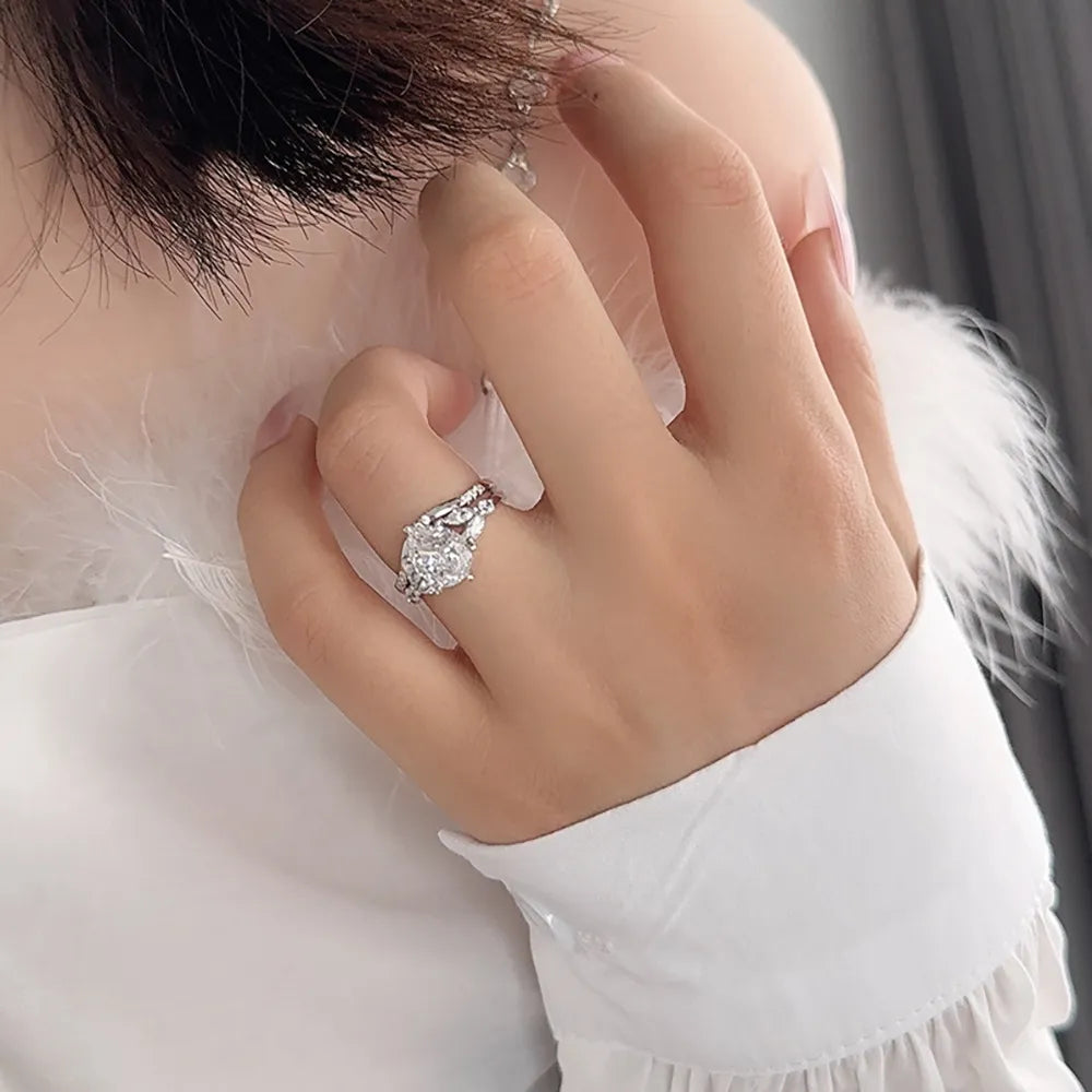 Crown Ring Set 925 Sterling Silver 2 Carat Pear Cut Cubic Zirconia Wide Band