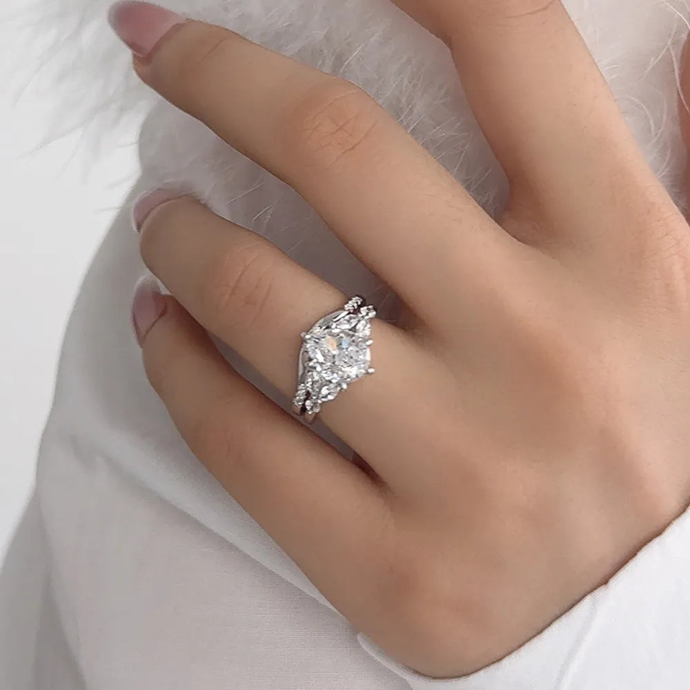 Crown Ring Set 925 Sterling Silver 2 Carat Pear Cut Cubic Zirconia Wide Band