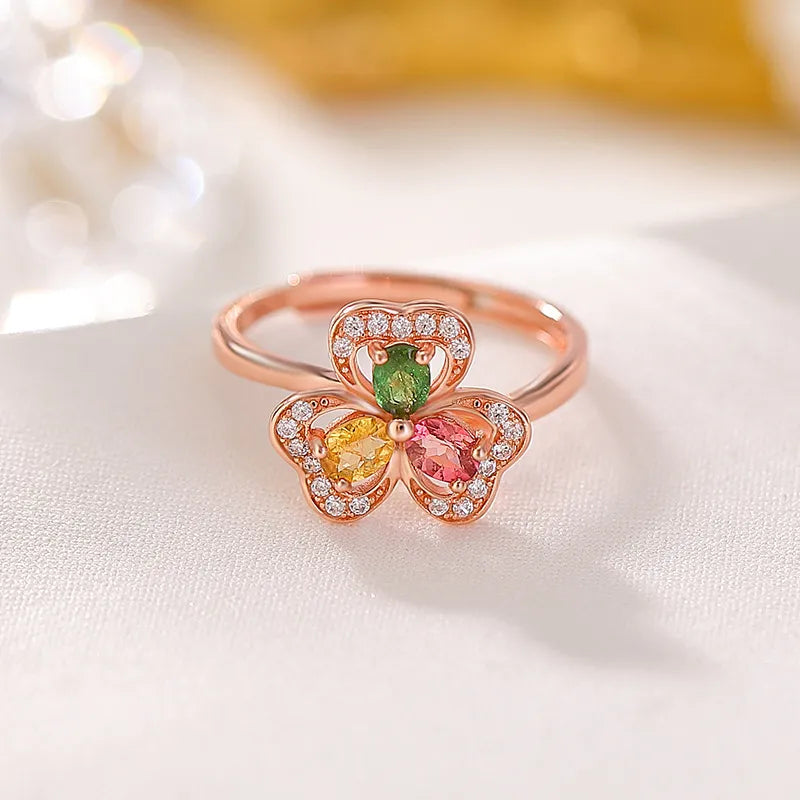 Clover Ring in 925 Sterling Silver with Tourmaline and 18K Rose Gold Plating