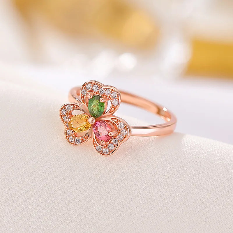 Clover Ring in 925 Sterling Silver with Tourmaline and 18K Rose Gold Plating