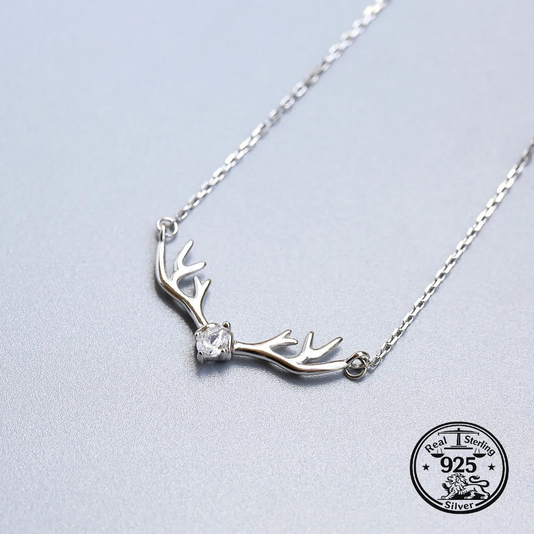 925 Sterling Silver Antler Necklace with Pear Stone