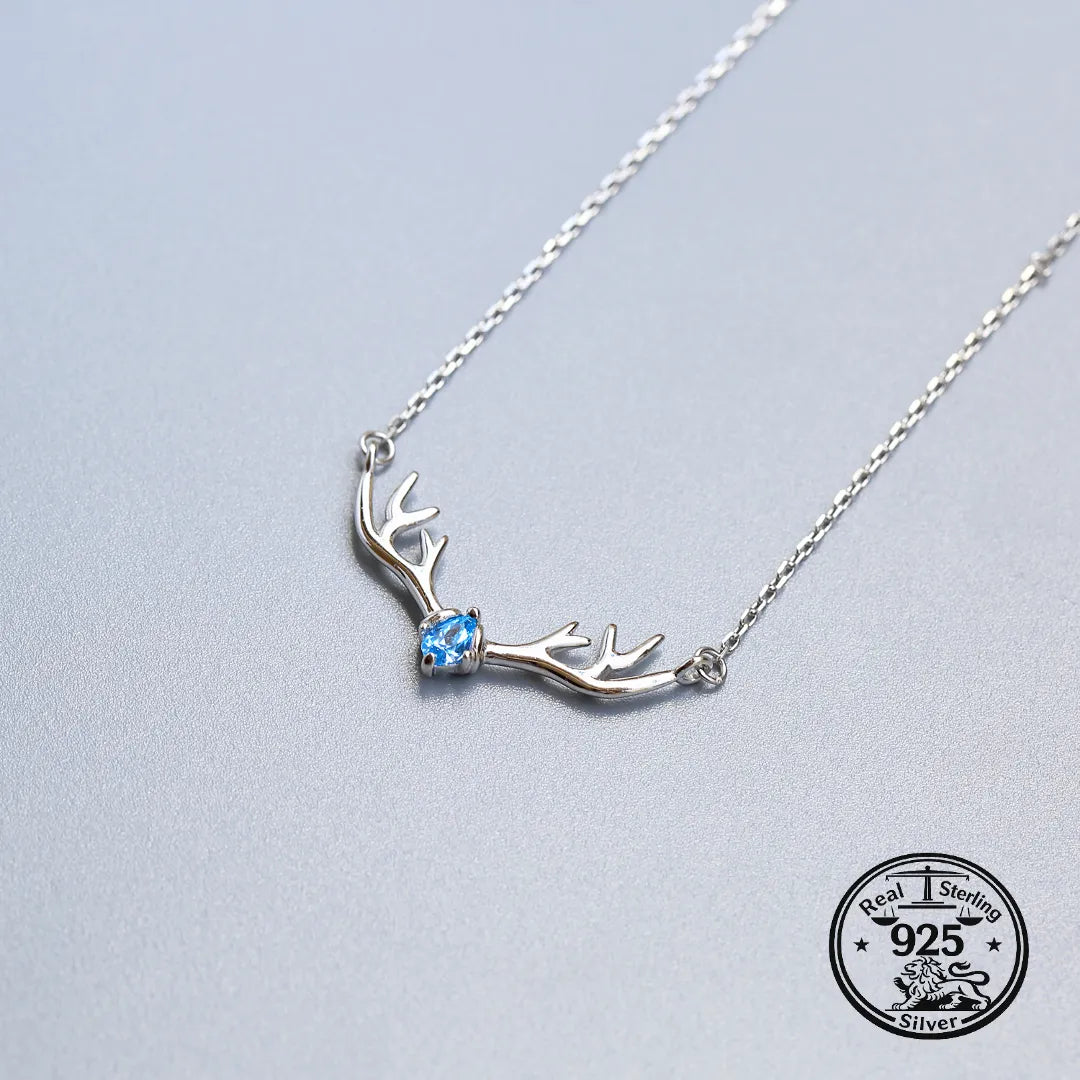 925 Sterling Silver Antler Necklace with Pear Stone