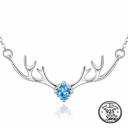 925 Sterling Silver Antler Necklace with Pear Stone