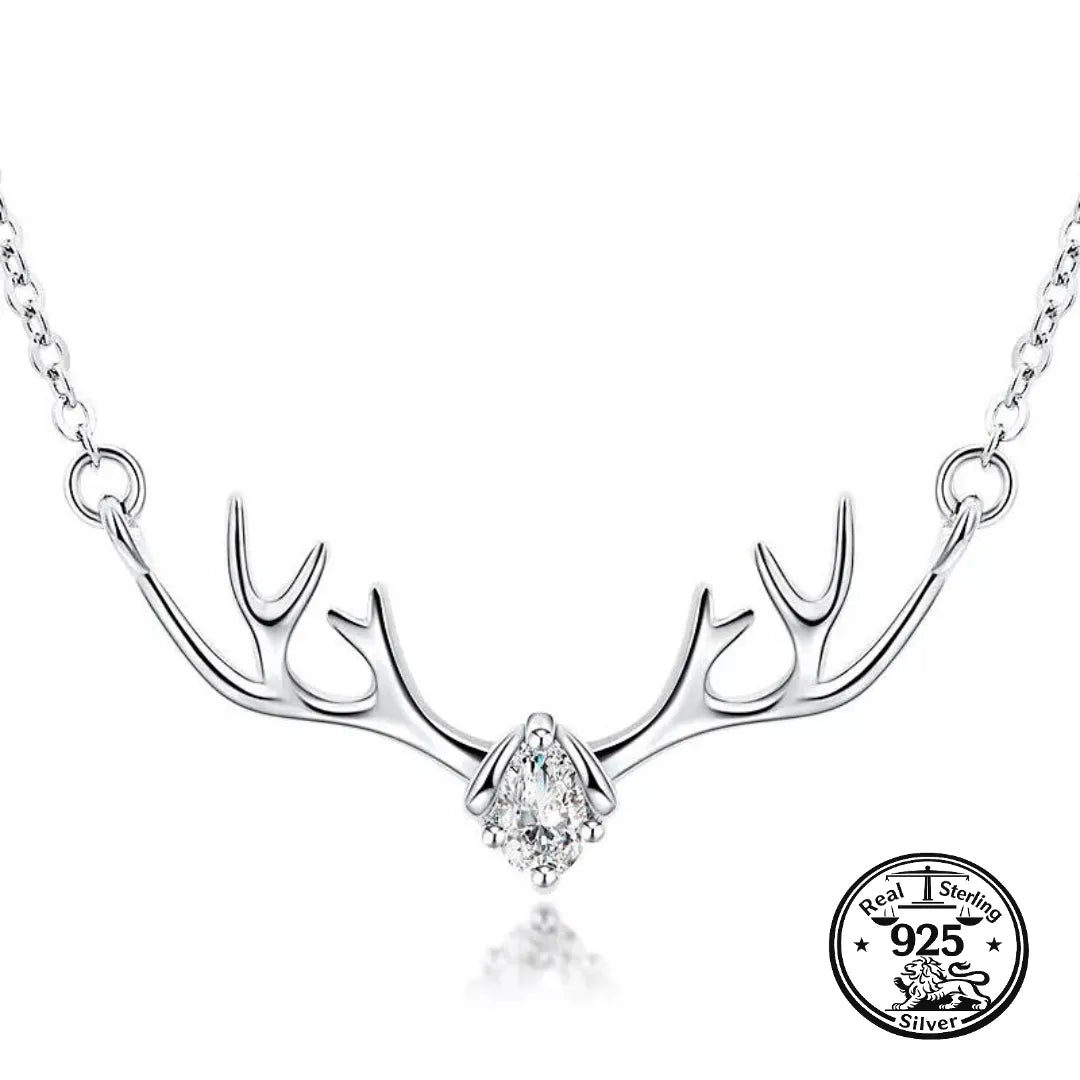 925 Sterling Silver Antler Necklace with Pear Stone