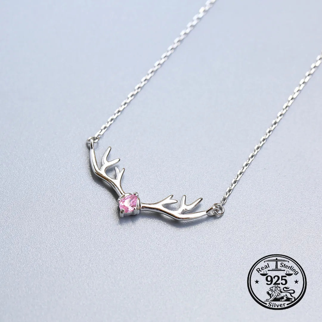 925 Sterling Silver Antler Necklace with Pear Stone
