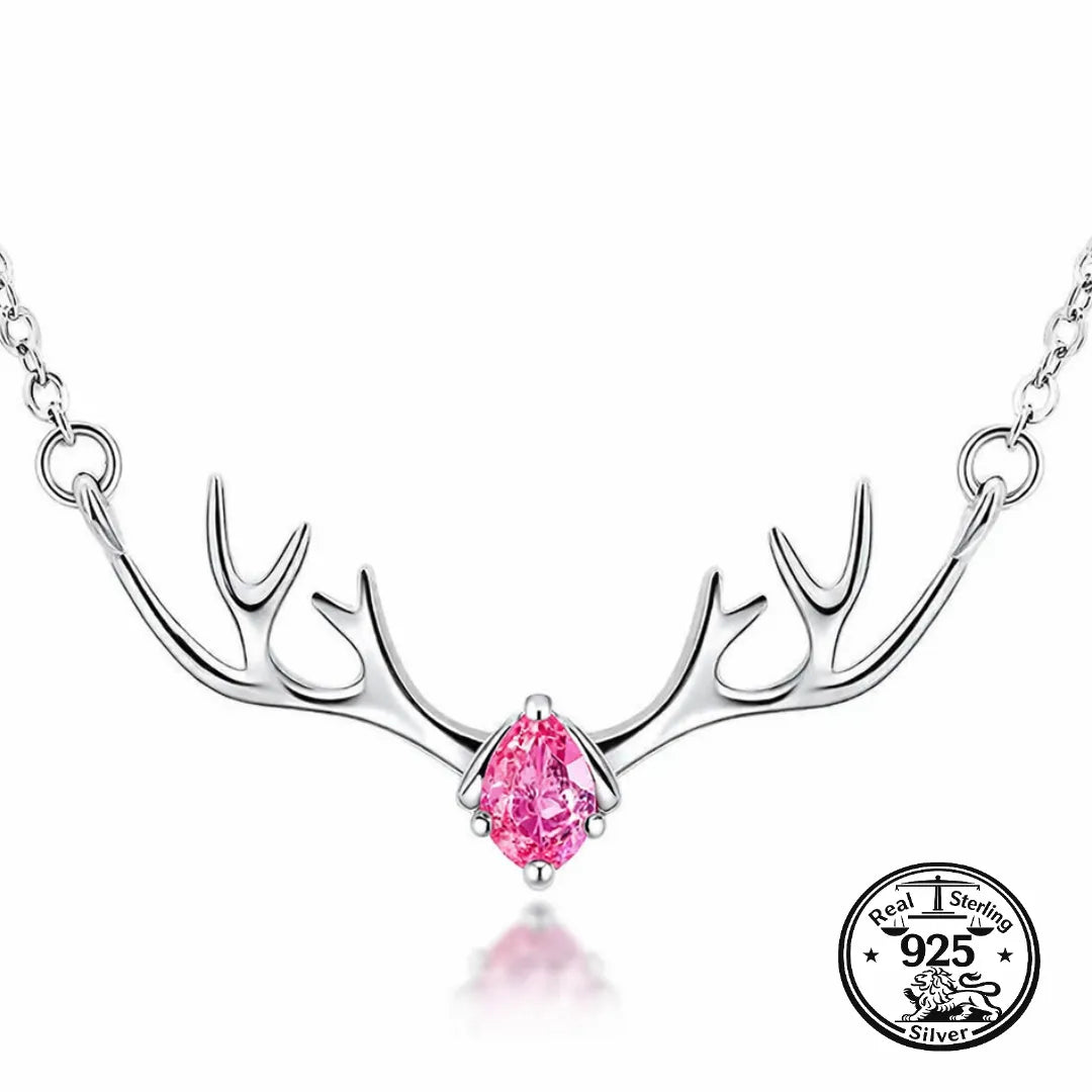 925 Sterling Silver Antler Necklace with Pear Stone