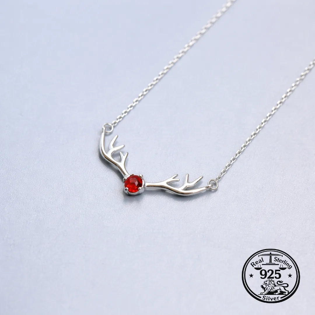 925 Sterling Silver Antler Necklace with Pear Stone