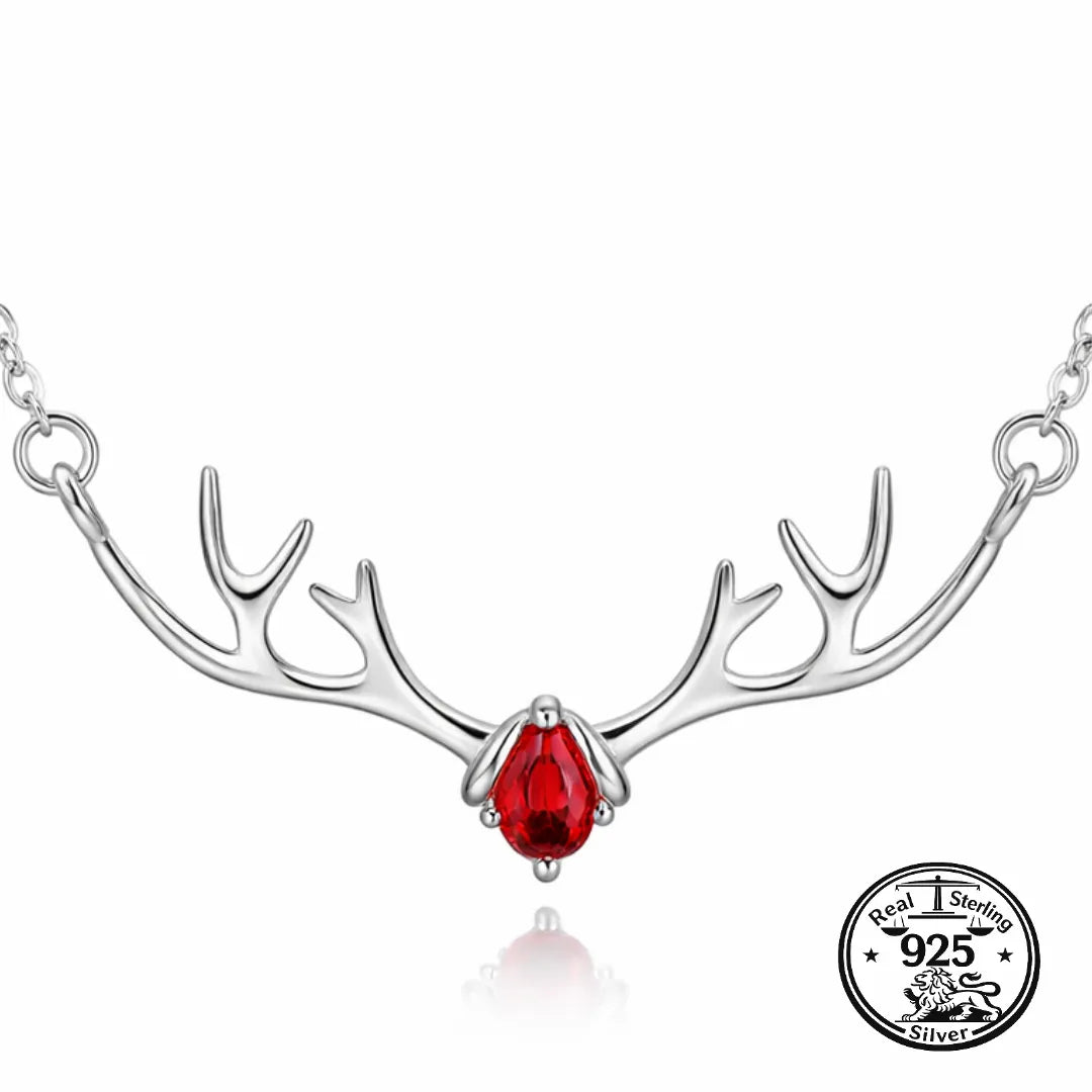925 Sterling Silver Antler Necklace with Pear Stone