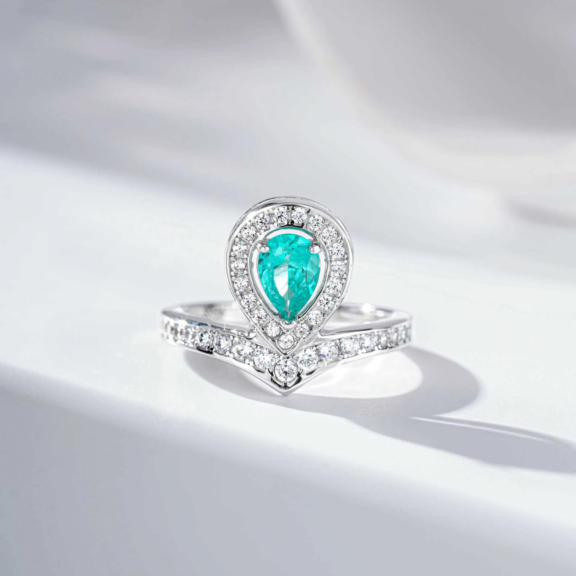Teardrop Ring 925 Sterling Silver 1 Carat Cubic Zirconia Crown Design
