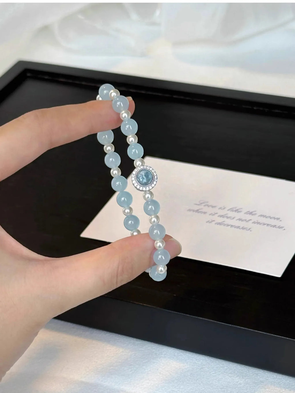 925 Sterling Silver Beaded Bracelet with Aquamarine and Imitation Pearl Beads