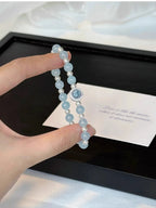 925 Sterling Silver Beaded Bracelet with Aquamarine and Imitation Pearl Beads