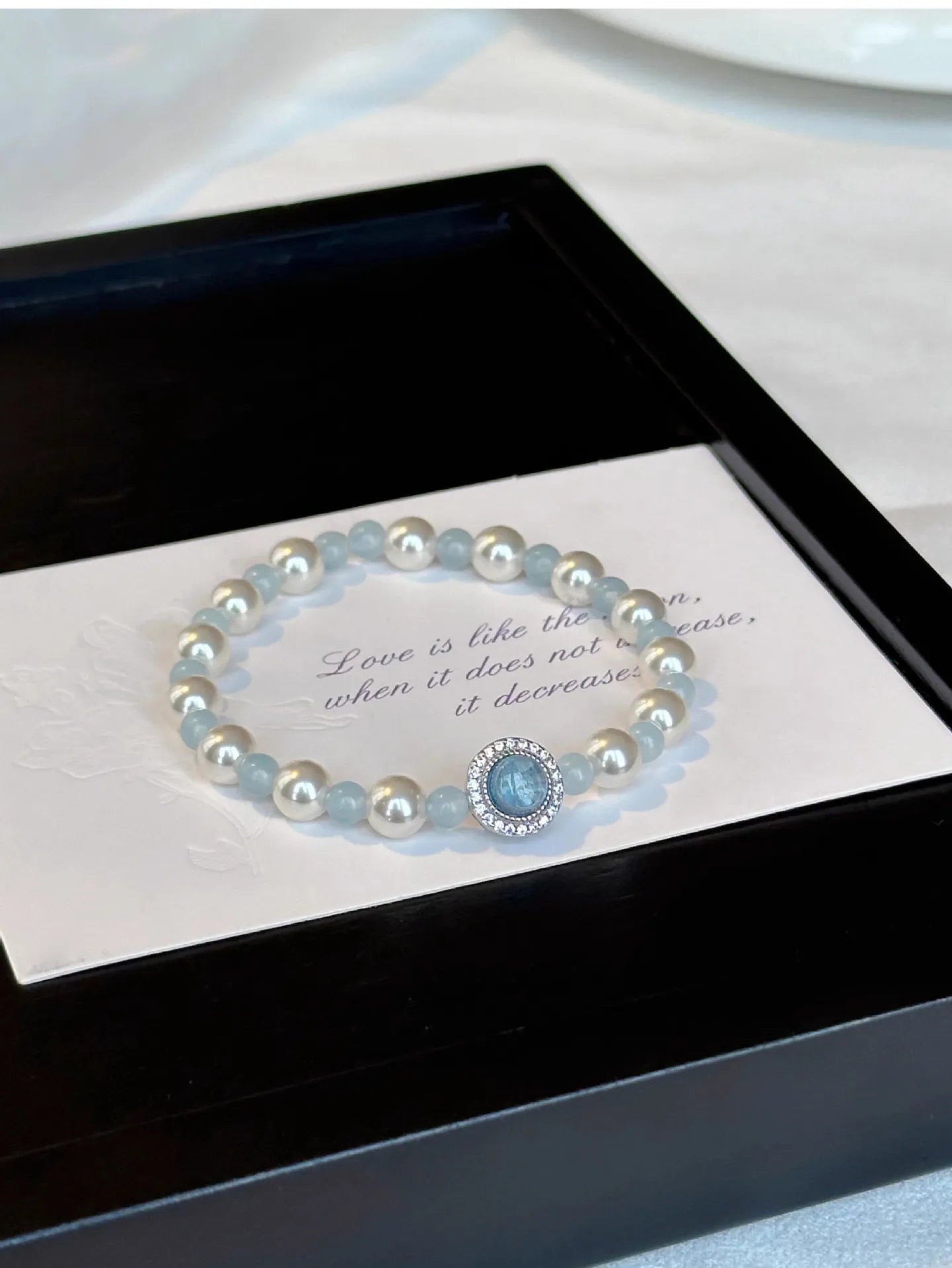 925 Sterling Silver Beaded Bracelet with Aquamarine and Imitation Pearl Beads