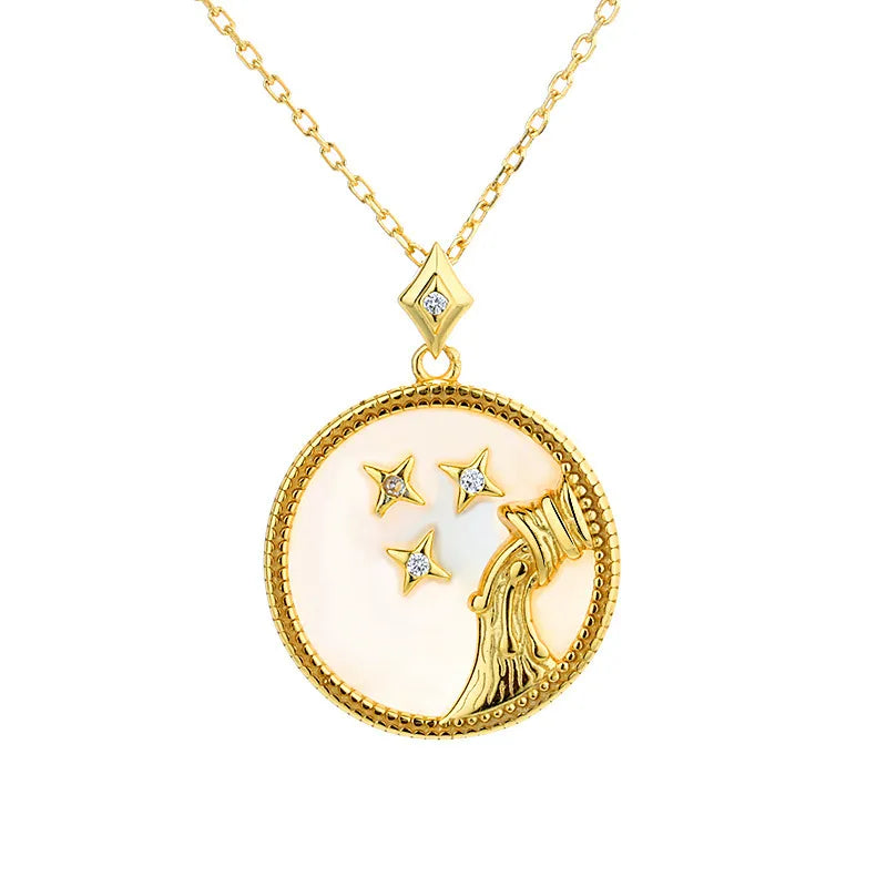 Zodiac Coin Pendant Necklace 925 Sterling Silver Gold