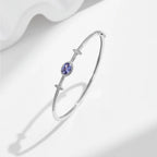 Silver Bracelet With Blue Stone 925 Sterling Silver Oval Zirconia Bangle