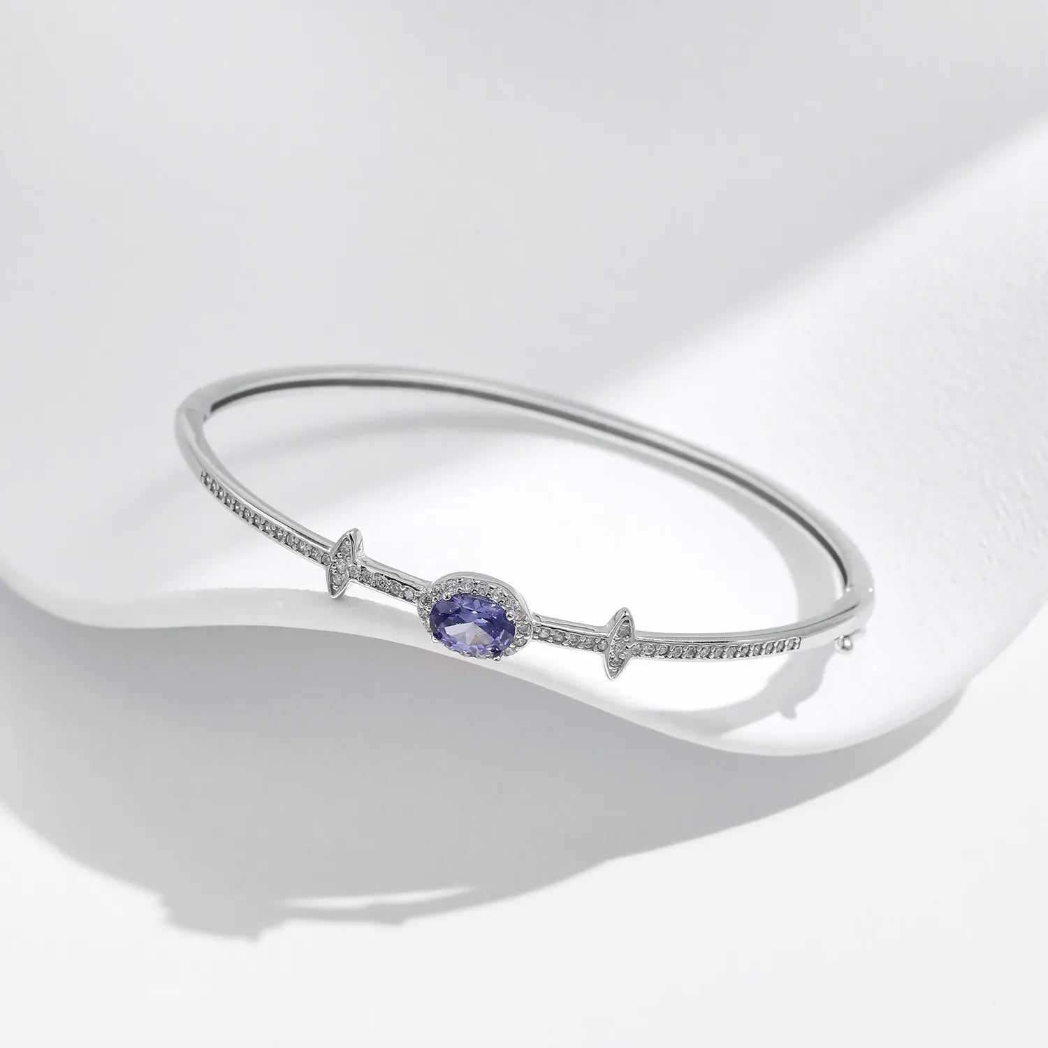 Silver Bracelet With Blue Stone 925 Sterling Silver Oval Zirconia Bangle