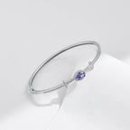 Silver Bracelet With Blue Stone 925 Sterling Silver Oval Zirconia Bangle