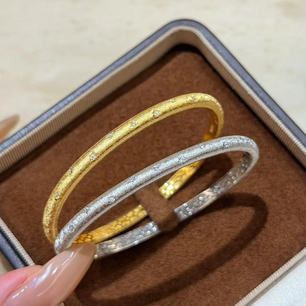 Star Bangle 925 Sterling Silver Brushed Finish With Cubic Zirconia Accents
