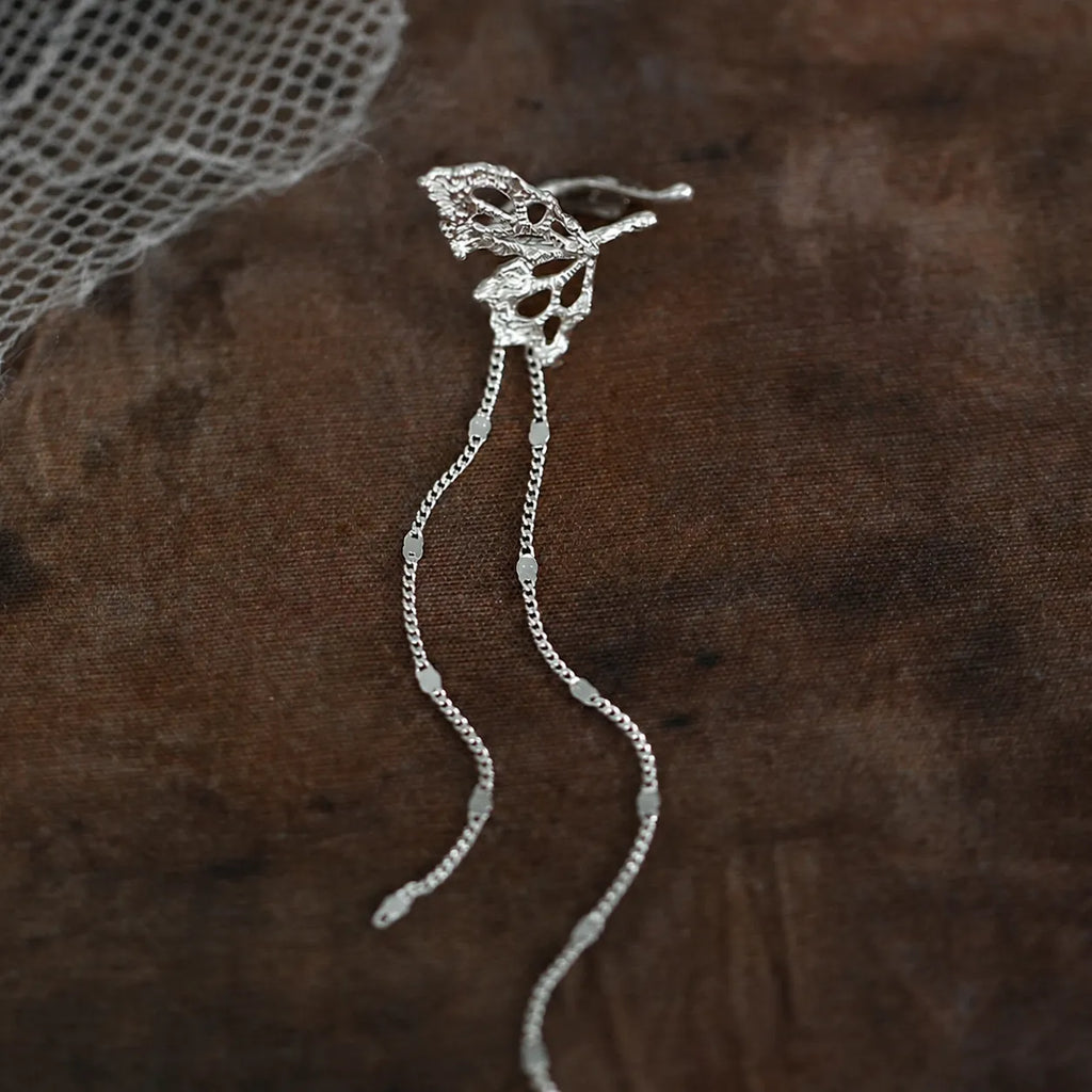 Ear Cuff With Chain 925 Sterling Silver Openwork Butterfly