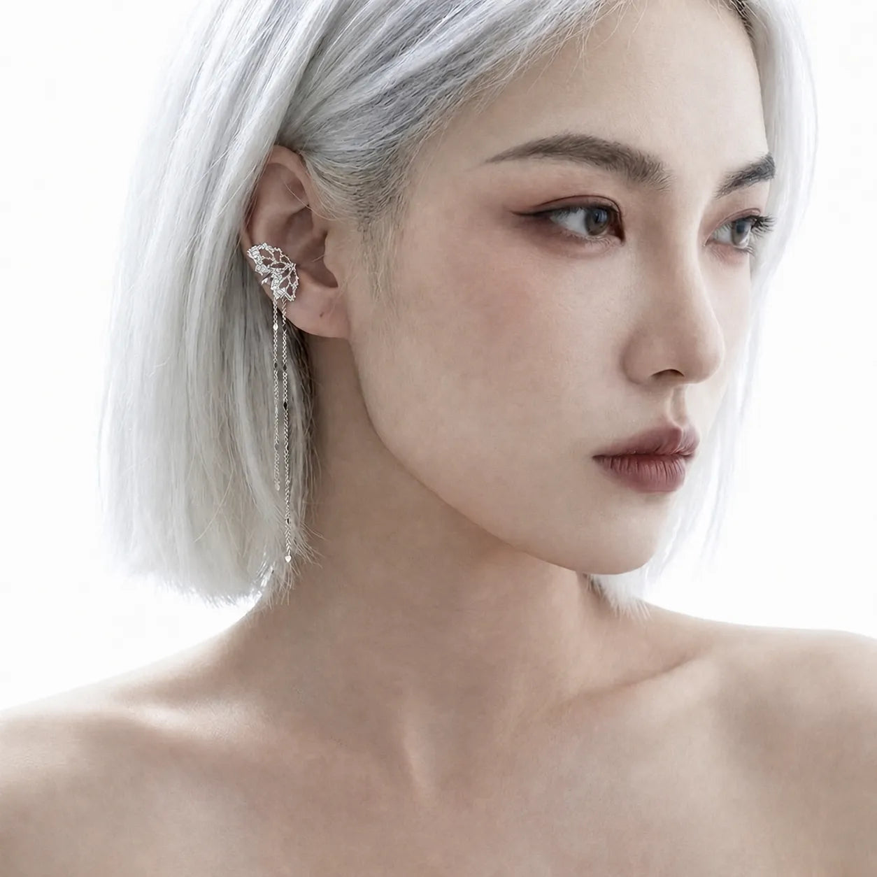 Ear Cuff With Chain 925 Sterling Silver Openwork Butterfly