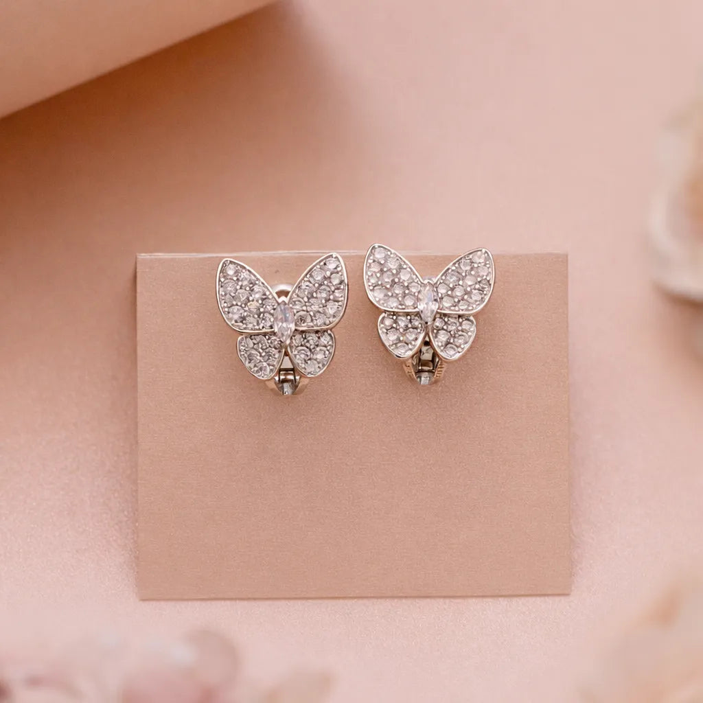 925 Sterling Silver Cubic Zirconia Framed Butterfly Earrings