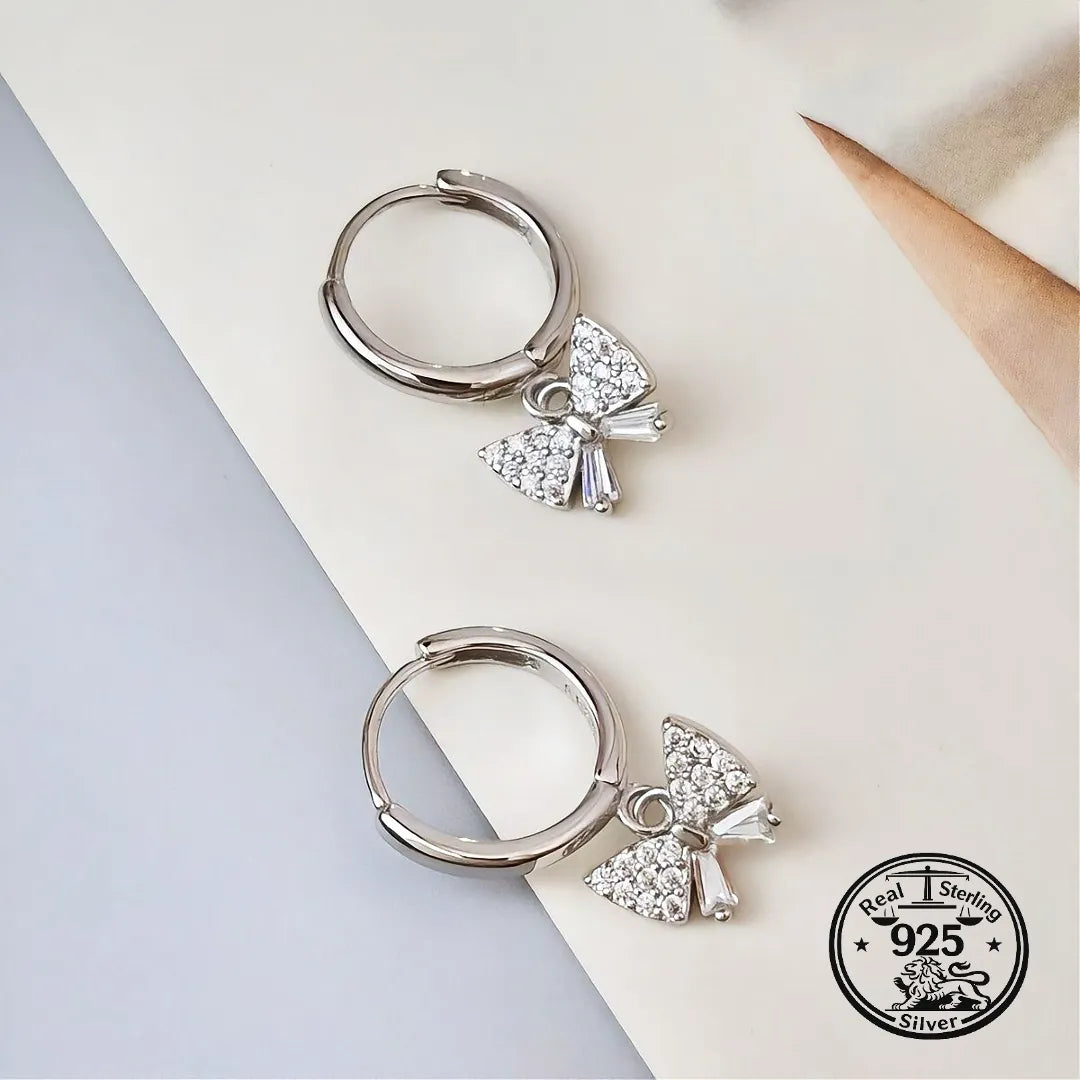 925 Sterling Silver Butterfly Hoop Earrings with Butterfly Charm