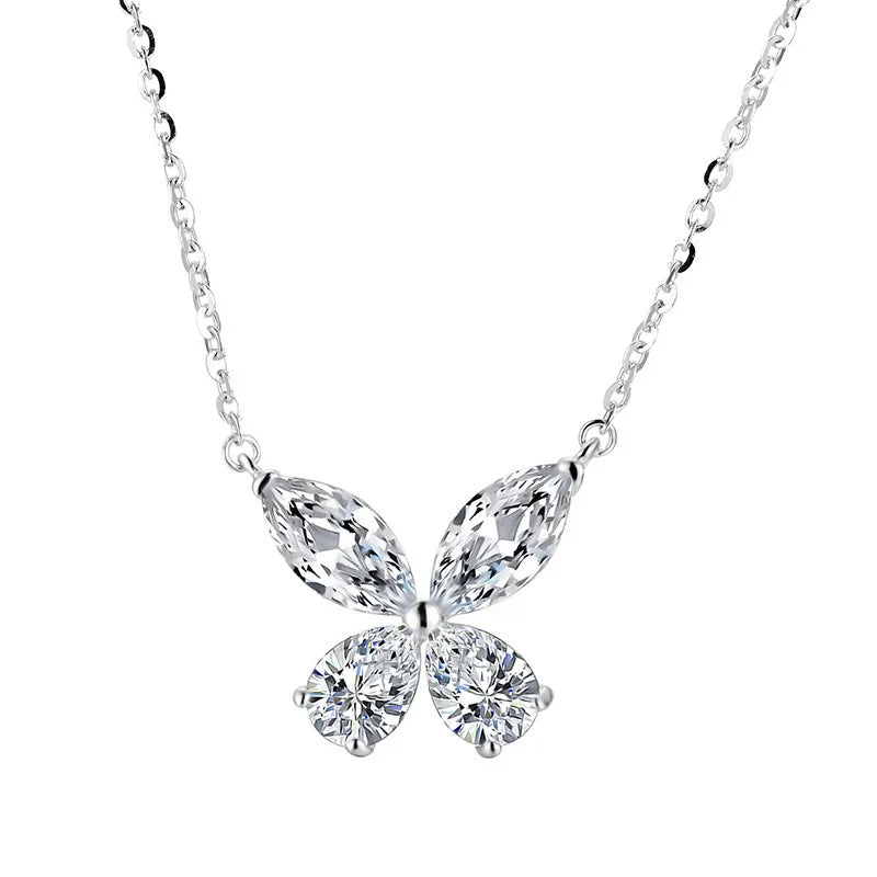 Butterfly Necklace 925 Sterling Silver Four Stone