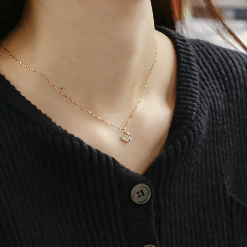 925 Sterling Silver Butterfly Necklace with Cubic Zirconia Pendant for Women