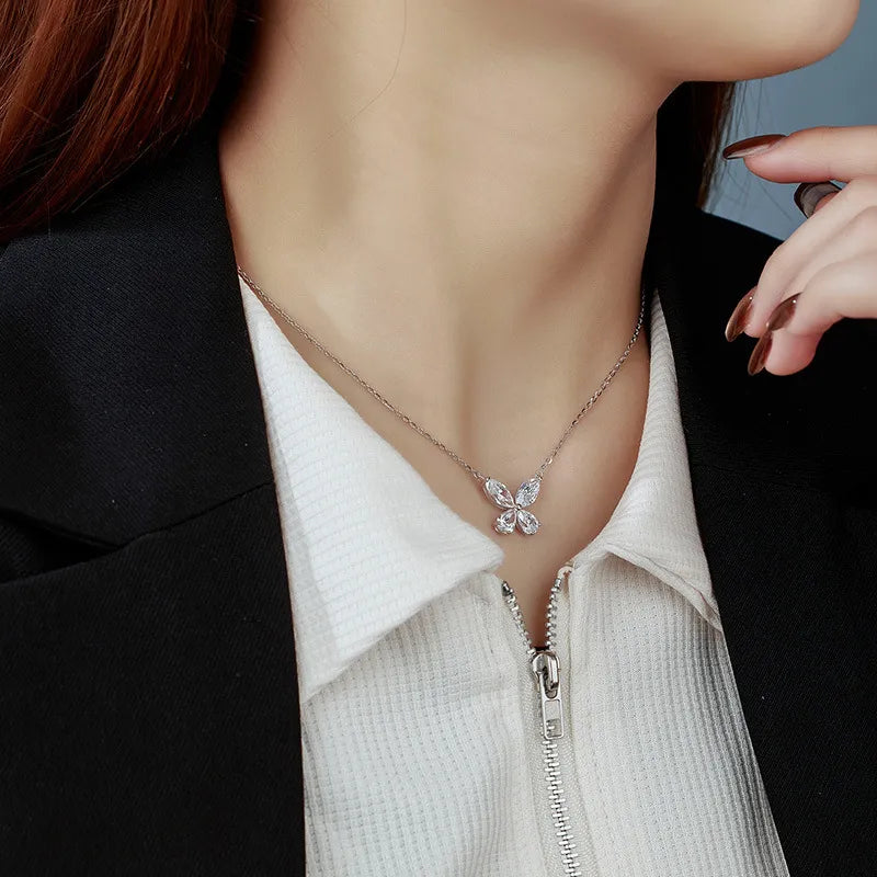 Butterfly Necklace 925 Sterling Silver Four Stone