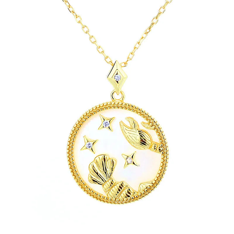 Zodiac Coin Pendant Necklace 925 Sterling Silver Gold